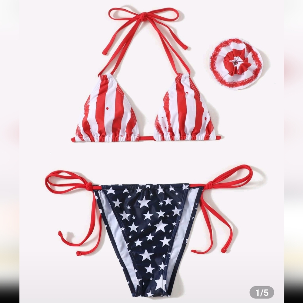 Striped Red & Navy Star Two-Piece Bikini Set
